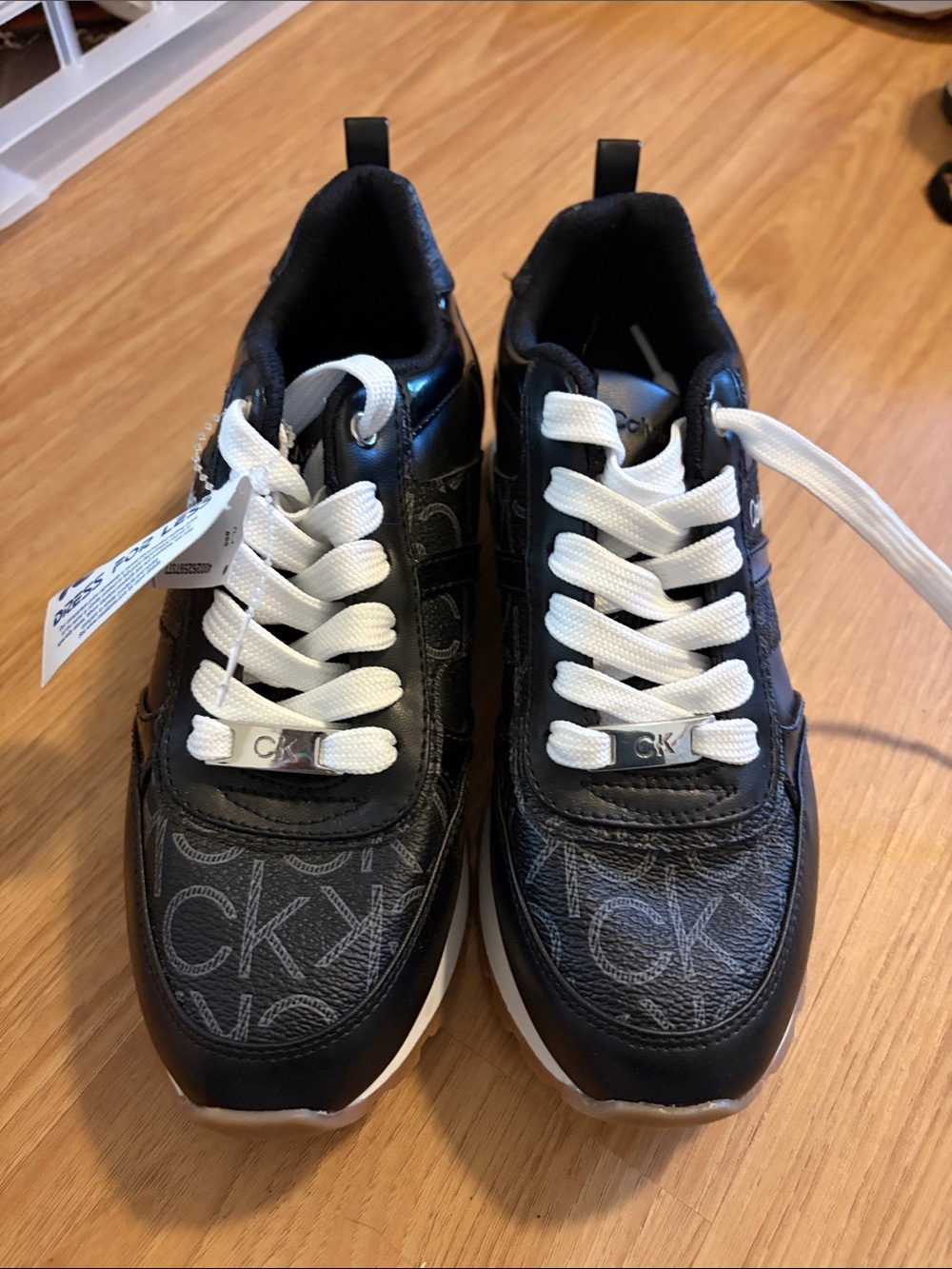 Calvin Klein Black Logo Womens' Lace-Up Sneakers with White Laces